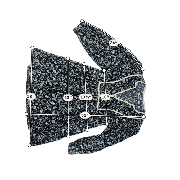 Old Navy Black Floral Long-Sleeve Smock Dress with Cream Trim Size Medium - Picture 11 of 13